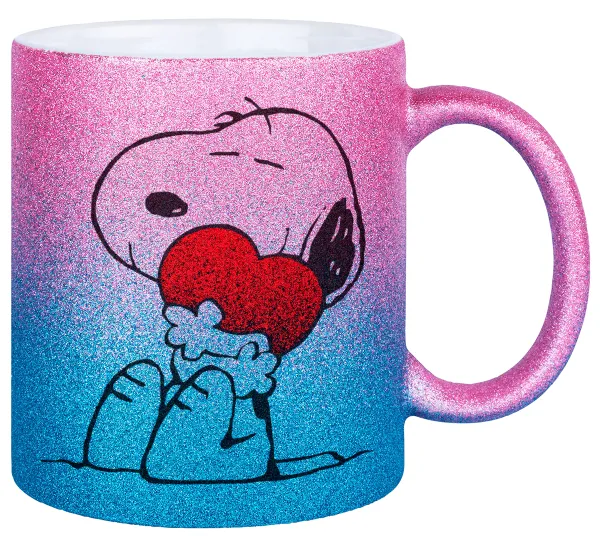 Snoopy — Κούπα Χρυσή/Μπλε Glitter, κεραμική, 330ml