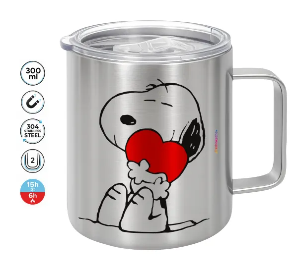 Snoopy — Double-walled stainless steel mug 300ml with temperature-retaining lid