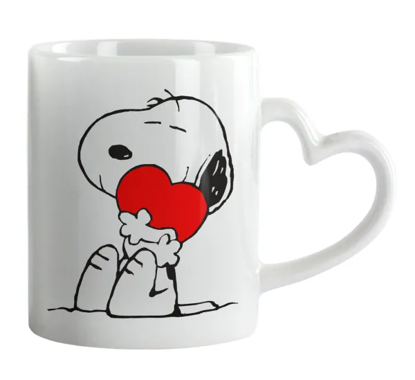 Snoopy — Κούπα καρδιά χερούλι λευκή, κεραμική, 330ml