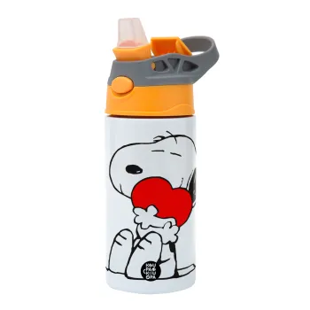Snoopy, Παιδικό παγούρι θερμό, ανοξείδωτο, με καλαμάκι ασφαλείας, Πορτοκαλί/Γκρι (360ml) BPA-FREE