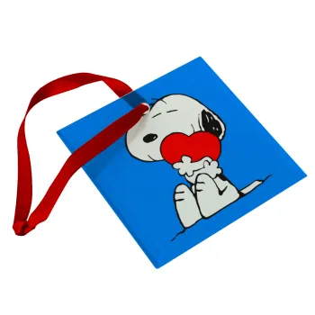 Snoopy, Στολίδι Χριστουγεννιάτικο στολίδι γυάλινο τετράγωνο 9x9cm