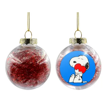 Snoopy, Transparent Christmas tree ball ornament with red filling 8cm