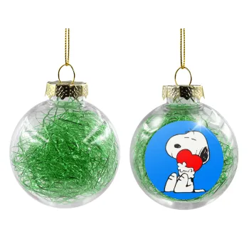 Snoopy, Transparent Christmas tree ball ornament with green filling 8cm