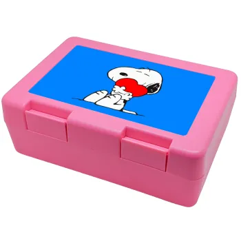 Snoopy, Παιδικό δοχείο κολατσιού ΡΟΖ 185x128x65mm (BPA free πλαστικό)