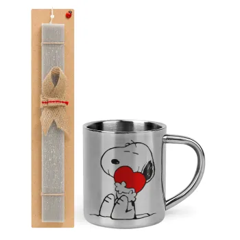 Snoopy, Easter Set, metallic thermal cup (300ml) & Easter aromatic flat candle (30cm) (GRAY)