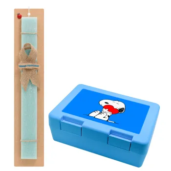 Snoopy, Easter Set, children's snack container BLUE & Easter aromatic flat candle (30cm) (TURQUOISE)