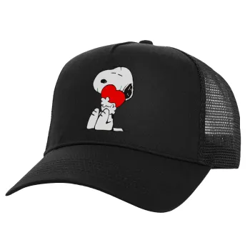 Snoopy, Καπέλο Ενηλίκων Structured Trucker, με Δίχτυ, Μαύρο (100% ΒΑΜΒΑΚΕΡΟ, ΕΝΗΛΙΚΩΝ, UNISEX, ONE SIZE)