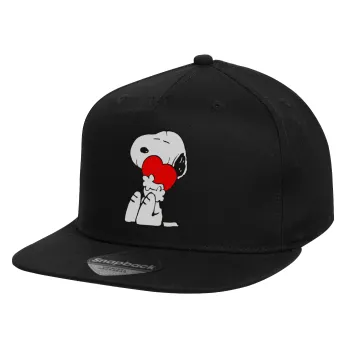 Snoopy, Children's Flat Snapback Hat, Black (100% COTTON, CHILD, UNISEX, ONE SIZE)