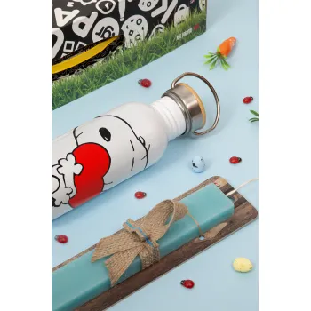 Snoopy, Πασχαλινή Λαμπάδα με παγούρι μεταλλικό (620ml, stainless steel) & κερί αρωματικό πλακέ (30cm) (ΤΙΡΚΟΥΑΖ)