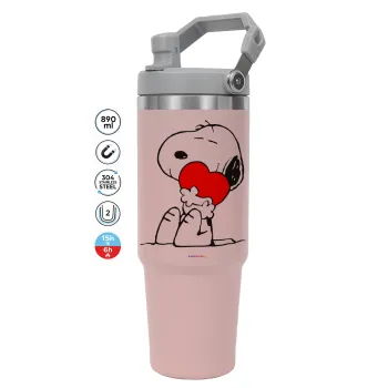 Snoopy, ΡΟΖ χρώματος Θερμός Ανοξείδωτο 890ml (30oz) με χερούλι