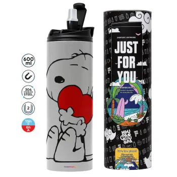 Snoopy, Tumbler ποτήρι θερμό ΓΚΡΙ από ανοξείδωτο ατσάλι 600ml