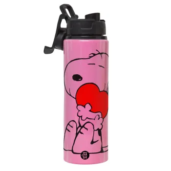 Snoopy, Μεταλλικό παγούρι νερού με καπάκι ασφαλείας, αλουμινίου 850ml
