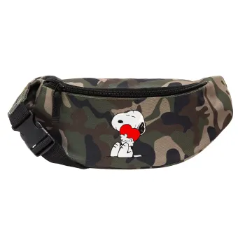 Snoopy, Unisex τσαντάκι μέσης (μπανάνα) χρώματος παραλλαγή Jungle με 2 τσέπες