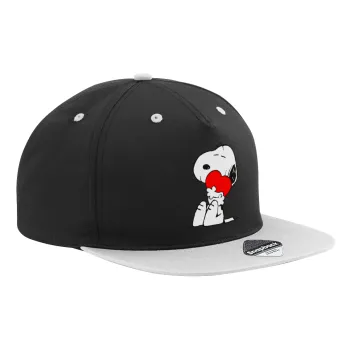 Snoopy, Καπέλο Ενηλίκων Flat Snapback Μαύρο/Γκρι, (100% ΒΑΜΒΑΚΕΡΟ TWILL, ΕΝΗΛΙΚΩΝ, UNISEX, ONE SIZE)