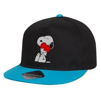 Snoopy, Καπέλο παιδικό Flat Snapback, Μαύρο/Μπλε (100% ΒΑΜΒΑΚΕΡΟ, ΠΑΙΔΙΚΟ, UNISEX, ONE SIZE)