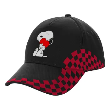 Snoopy, Καπέλο Ενηλίκων Ultimate ΜΑΥΡΟ/ΚΟΚΚΙΝΟ RACING, (100% ΒΑΜΒΑΚΕΡΟ DRILL, ΕΝΗΛΙΚΩΝ, UNISEX, ONE SIZE)