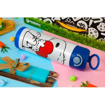 Snoopy, Πασχαλινή Λαμπάδα με Παιδικό παγούρι θερμό, ανοξείδωτο, με καλαμάκι ασφαλείας, ΜΠΛΕ (500ml)