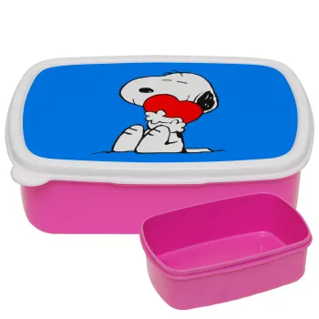 Snoopy, ΡΟΖ παιδικό δοχείο φαγητού (lunchbox) πλαστικό (BPA-FREE) Lunch Βox M18 x Π13 x Υ6cm