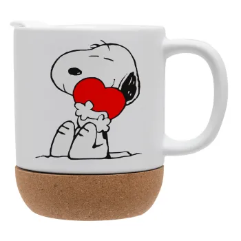 Snoopy, Κούπα, κεραμική με βάση φελού και καπάκι (ΜΑΤ), 330ml