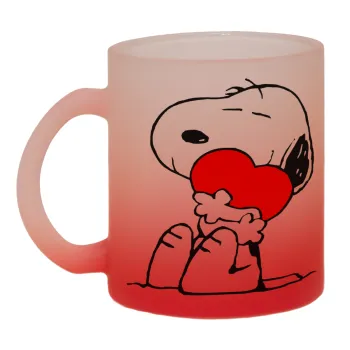 Snoopy, Κούπα γυάλινη δίχρωμη με βάση το κόκκινο ματ, 330ml
