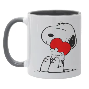 Snoopy, Κούπα χρωματιστή γκρι, κεραμική, 330ml