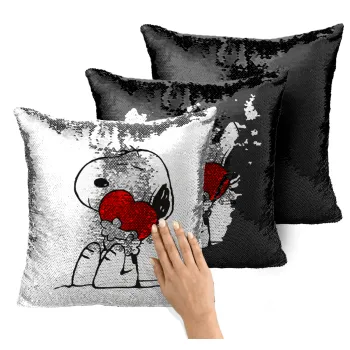 Snoopy, Μαξιλάρι καναπέ Μαγικό Μαύρο με πούλιες 40x40cm περιέχεται το γέμισμα