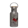 Stainless steel metallic thermos flask, silver with a bamboo lid, double-walled, 350ml.