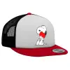 Adult Foam Flat Snapback with Mesh Red-White-Black (POLYESTER, ADULT, UNISEX, ONE SIZE)