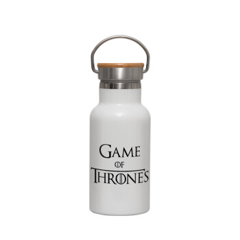 Game of Thrones, Μεταλλικό παγούρι θερμός (Stainless steel) Λευκό με ξύλινο καπακι (bamboo), διπλού τοιχώματος, 350ml