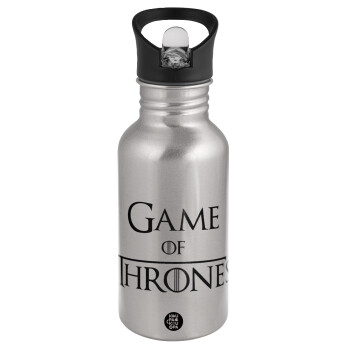 Game of Thrones, Water bottle Silver with straw, stainless steel 500ml