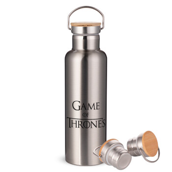 Game of Thrones, Stainless steel Silver with wooden lid (bamboo), double wall, 750ml