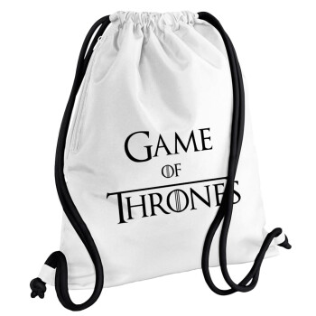 Game of Thrones, Backpack pouch GYMBAG white, with pocket (40x48cm) & thick cords