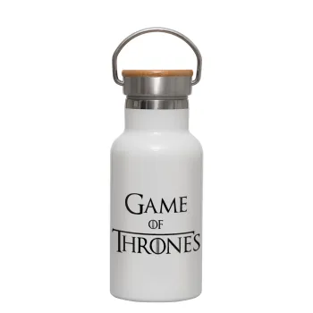 Game of Thrones, Metallic thermos (Stainless steel) White with wooden lid (bamboo), double-walled, 350ml