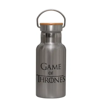 Game of Thrones, Stainless steel metallic thermos flask, silver with a bamboo lid, double-walled, 350ml.