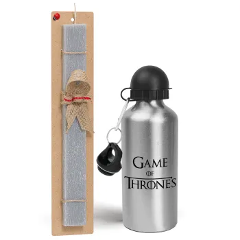 Game of Thrones, Easter Set, metallic silver aluminum water bottle (500ml) & aromatic flat Easter candle (30cm) (GRAY)