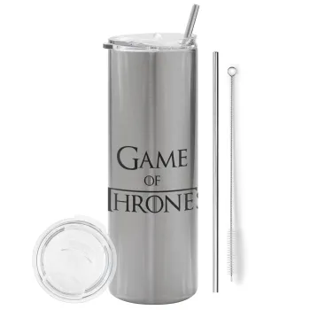 Game of Thrones, Tumbler stainless steel Silver 600ml, with metal straw & cleaning brush