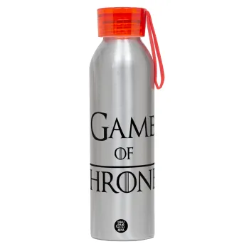Game of Thrones, Αλουμινένιο Αθλητικό Μπουκάλι 650ml – Ασημί με Κόκκινο Καπάκι και Λουράκι Σιλικόνης