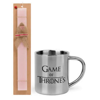 Game of Thrones, Easter Set, metallic thermal cup (300ml) & aromatic flat Easter candle (30cm) (PINK)
