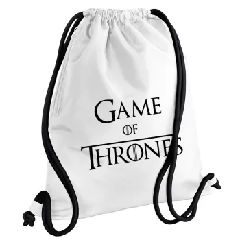 Game of Thrones, Backpack pouch GYMBAG white, with pocket (40x48cm) & thick cords