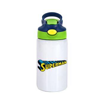 Superman vintage, Children's hot water bottle, stainless steel, with safety straw, green, blue (350ml)