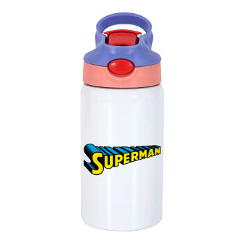 Superman vintage, Παιδικό παγούρι θερμό, ανοξείδωτο, με καλαμάκι ασφαλείας, ροζ/μωβ (350ml)