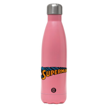 Superman vintage, Metal mug thermos Pink Mat (Stainless steel), double wall, 500ml
