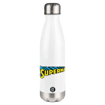 Superman vintage, Μεταλλικό παγούρι θερμός Λευκό (Stainless steel), διπλού τοιχώματος, 500ml