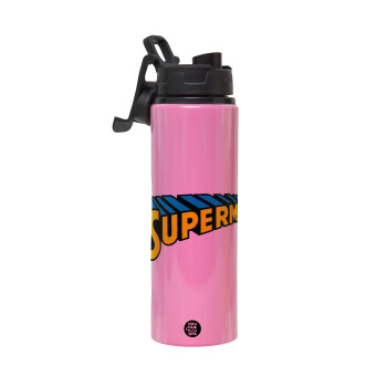 Superman vintage, Metallic water bottle with safety lid, 850ml aluminum