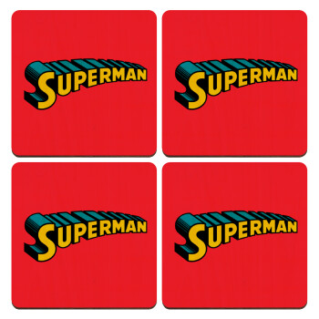 Superman vintage, ΣΕΤ x4 Σουβέρ ξύλινα τετράγωνα plywood (9cm)
