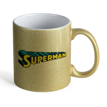 Superman vintage, Κούπα Χρυσή Glitter που γυαλίζει, κεραμική, 330ml