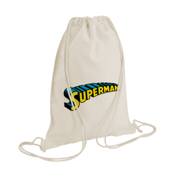Superman vintage, Τσάντα πλάτης πουγκί GYMBAG natural (28x40cm)