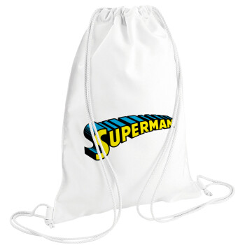 Superman vintage, Τσάντα πλάτης πουγκί GYMBAG λευκή (28x40cm)