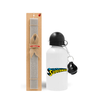 Superman vintage, Easter Set, metallic aluminum water bottle (500ml) & aromatic flat Easter candle (30cm) (GRAY)