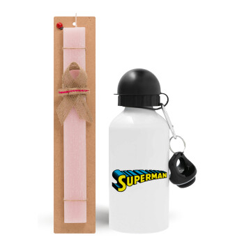 Superman vintage, Easter Set, metallic aluminum bottle (500ml) & aromatic flat Easter candle (30cm) (PINK)